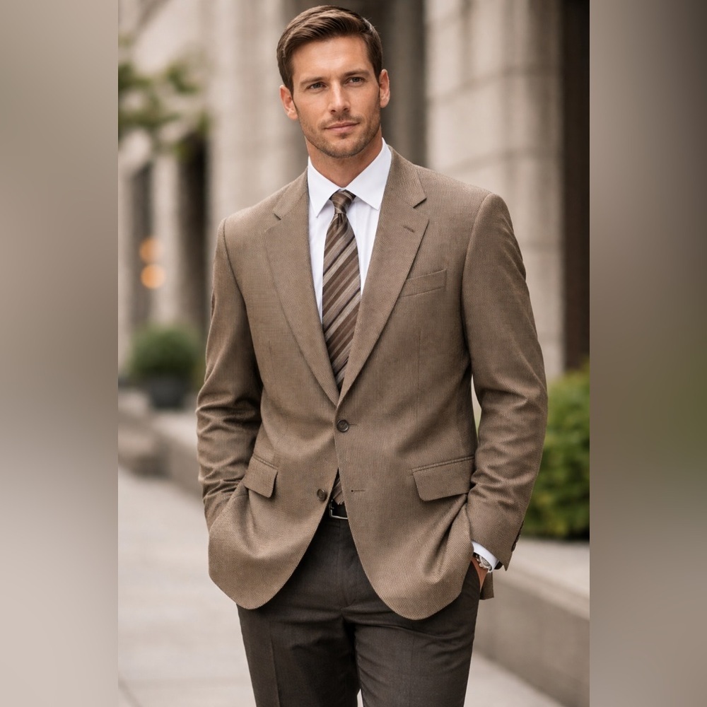 Jos. A. Bank Men's Tan Gordon 100% wool blazer 42L houndstooth brown